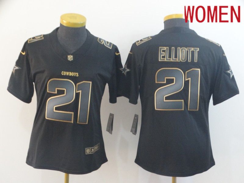 Women Dallas cowboys #21 Elliott Nike Vapor Limited Black Golden NFL Jerseys